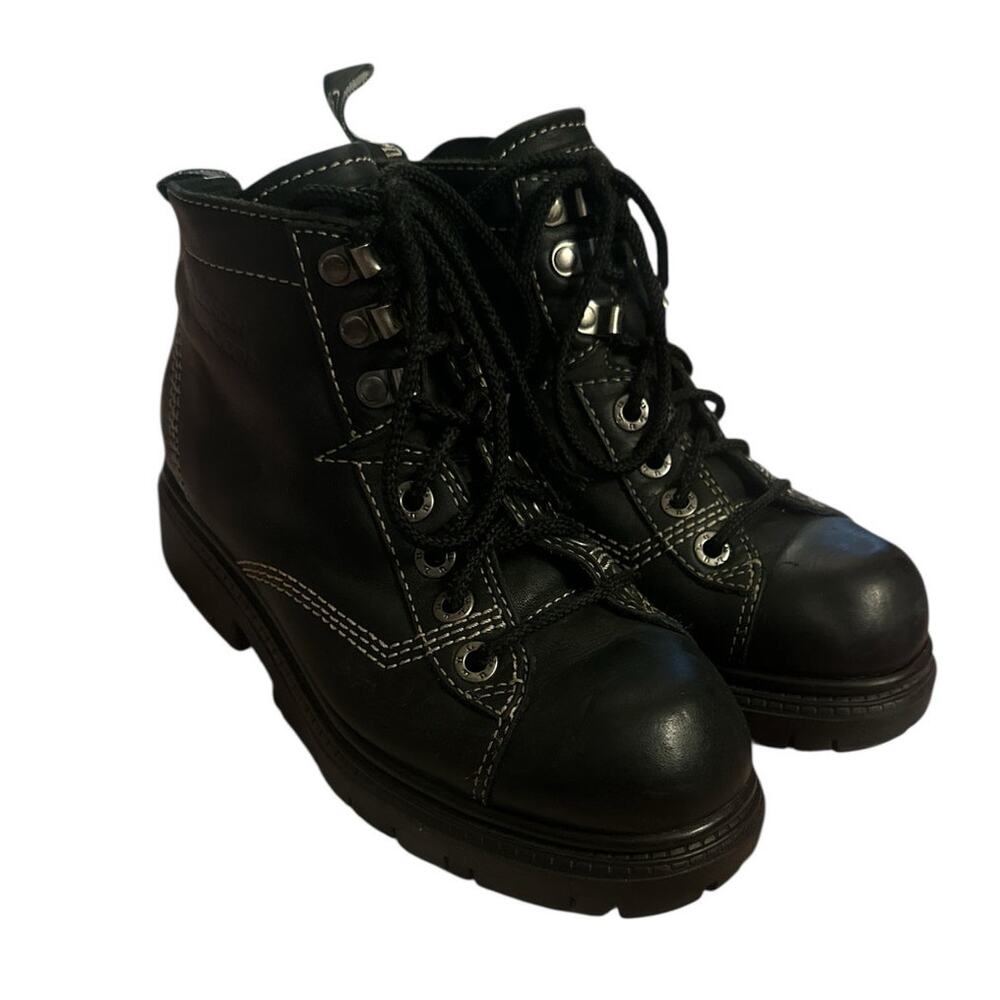 Women 9M London Underground Black Leather Lace-Up Combat Boots Punk Goth